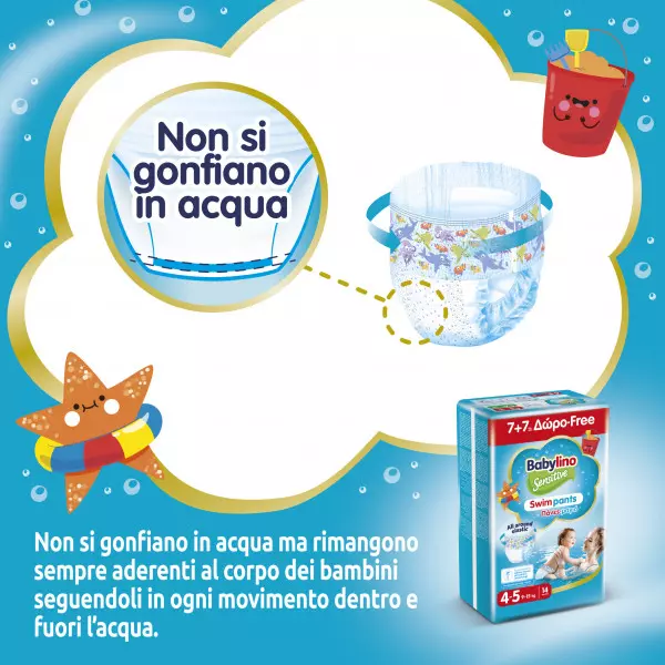 Pannolini piscina taglia 4-5 Babylino Sensitive - Da 9 a 15 kg