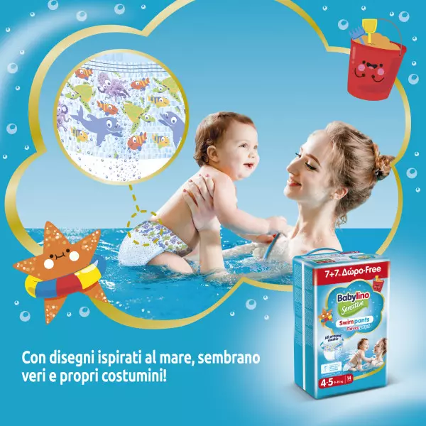 Pannolini piscina taglia 4-5 Babylino Sensitive - Da 9 a 15 kg