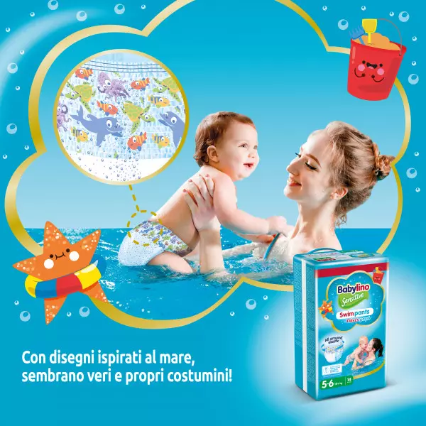 Pannolini piscina taglia 5-6 Babylino Sensitive - Da 9 a 15 kg