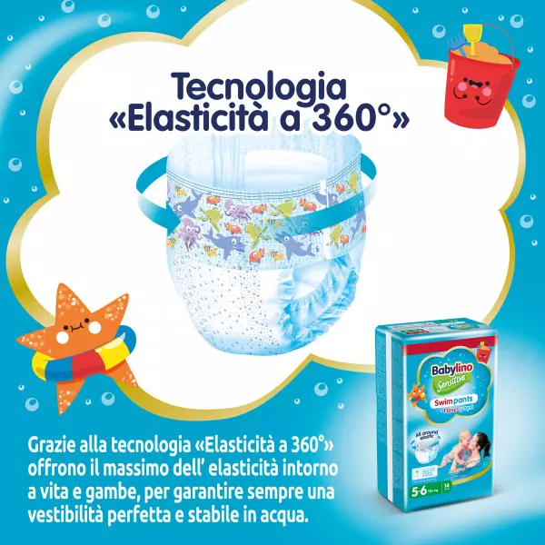 Pannolini piscina taglia 5-6 Babylino Sensitive - Da 9 a 15 kg