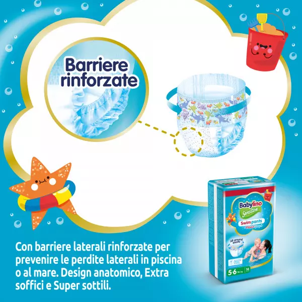 Pannolini piscina taglia 5-6 Babylino Sensitive - Da 9 a 15 kg