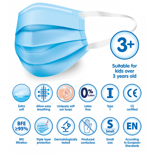 DISPOSABLE SURGICAL MASK TYPE I MEGA SMALL